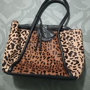 Lucky Brand Leopard Print Tote Bag with Black Trim